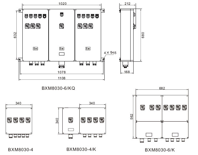 安徽汇民防爆电气有限公司BXM(D)8030系列防爆防腐照明配电箱外形尺寸